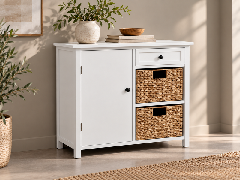 Farmhouse Cabinet with Woven Drawers